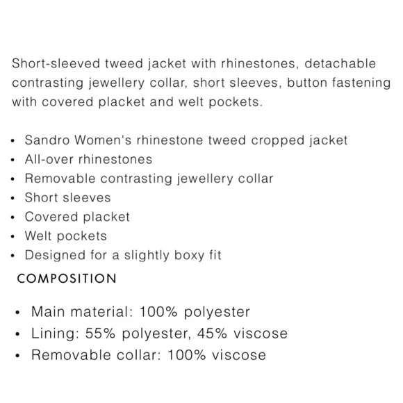 NWT 💯 SANDRO Paris Lahavane Rhinestone Crop Blazer Jacket Blouse Top 34 0 XS - Picture 10 of 13